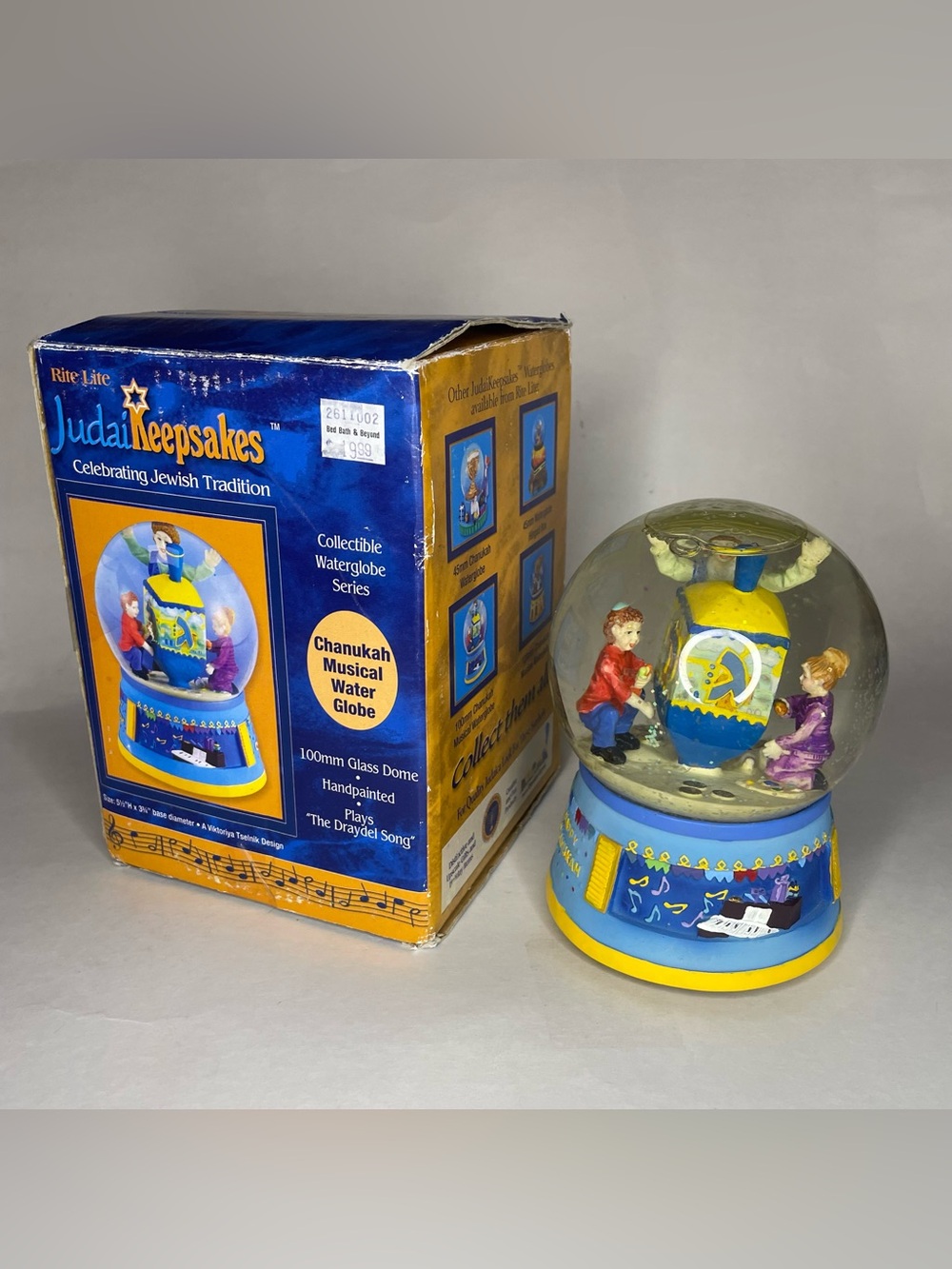VTG Hanukkah Holiday Snow Globe Musical DREIDEL Judai Keepsakes Musical 6" Rare